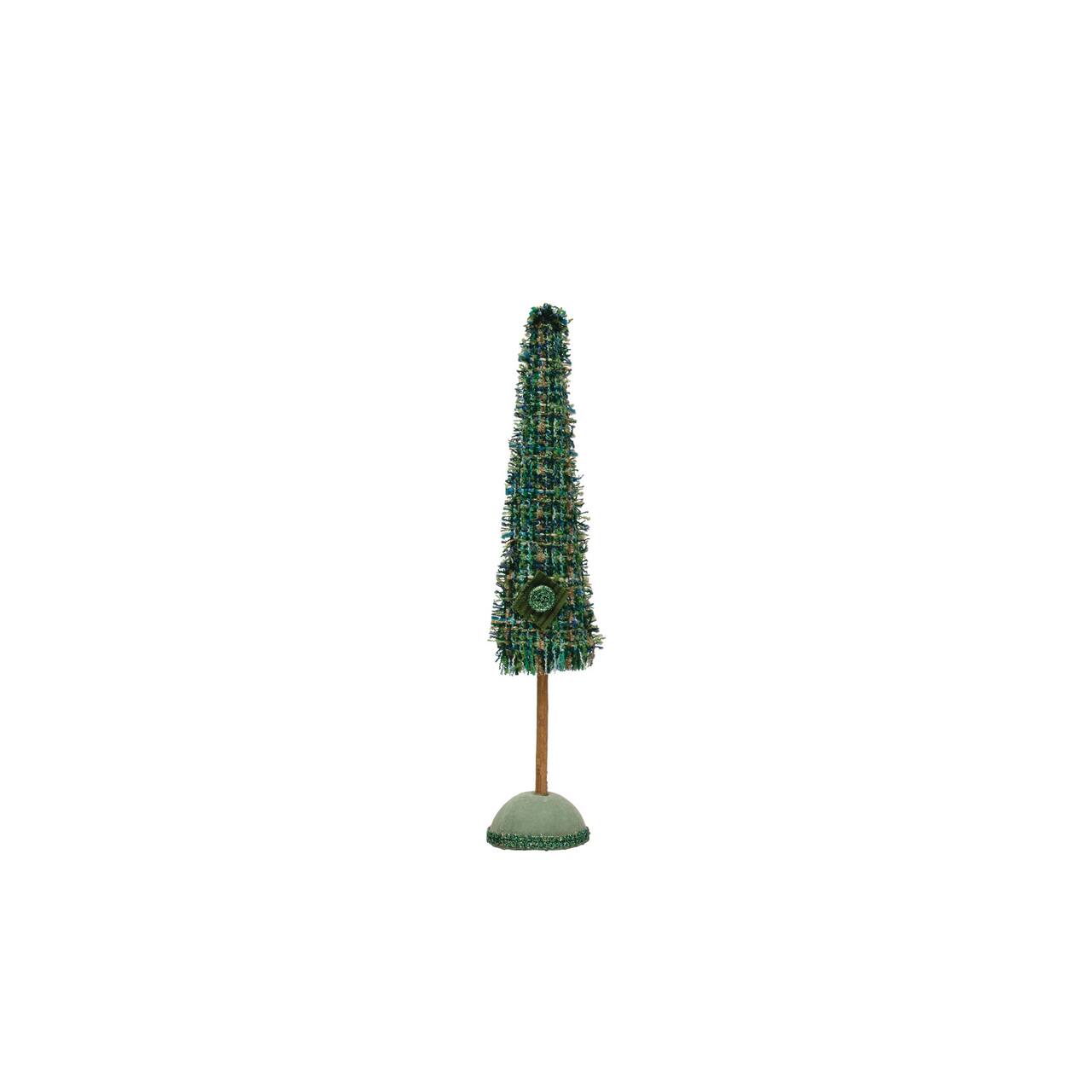 Hello Honey® Green Plaid Raw-Edged Tweed Tree & Wood Base